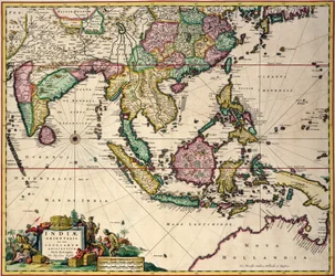 Algemene kaart van India en Ceylon tot noordwestelijk Australië via zuidelijk Japan, de Filippijnen, het Maleisisch Schiereiland en de Indonesische archipel